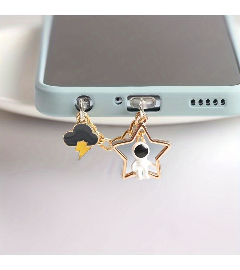 DIY Creative Star Astronaut Phone Dust Plug With Anti Lost Rope For Iphone - Image 3