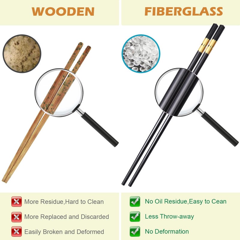 GLAMFIELDS 5 Pairs Premium Chopsticks Reusable Dishwasher Safe 9.5 Inch Fiberglass Chop Sticks Gift Set Non Slip Black+Gold - Image 4