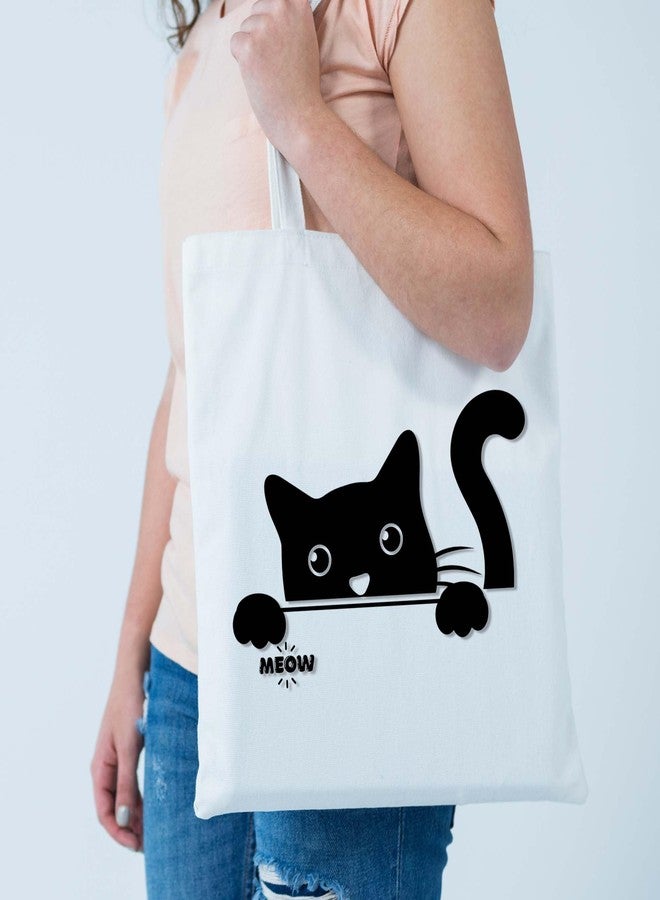 ARTBUG Tote Bag for Women, Aesthetic, Stylish, Ecofriendly, For College Girls, Office, Beach and Outings -Peeking Meow Cat Printed Canvas D - 324 - Image 2