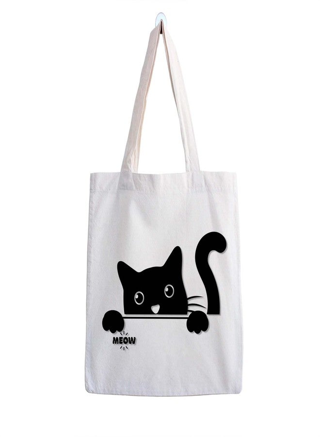 ARTBUG Tote Bag for Women, Aesthetic, Stylish, Ecofriendly, For College Girls, Office, Beach and Outings -Peeking Meow Cat Printed Canvas D - 324 - Image 1