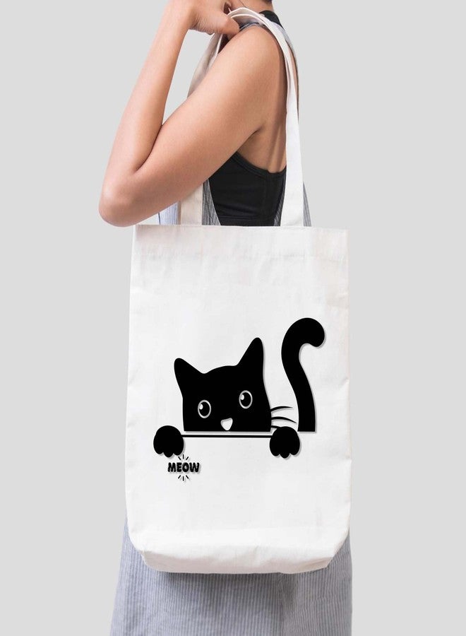 ARTBUG Tote Bag for Women, Aesthetic, Stylish, Ecofriendly, For College Girls, Office, Beach and Outings -Peeking Meow Cat Printed Canvas D - 324 - Image 3