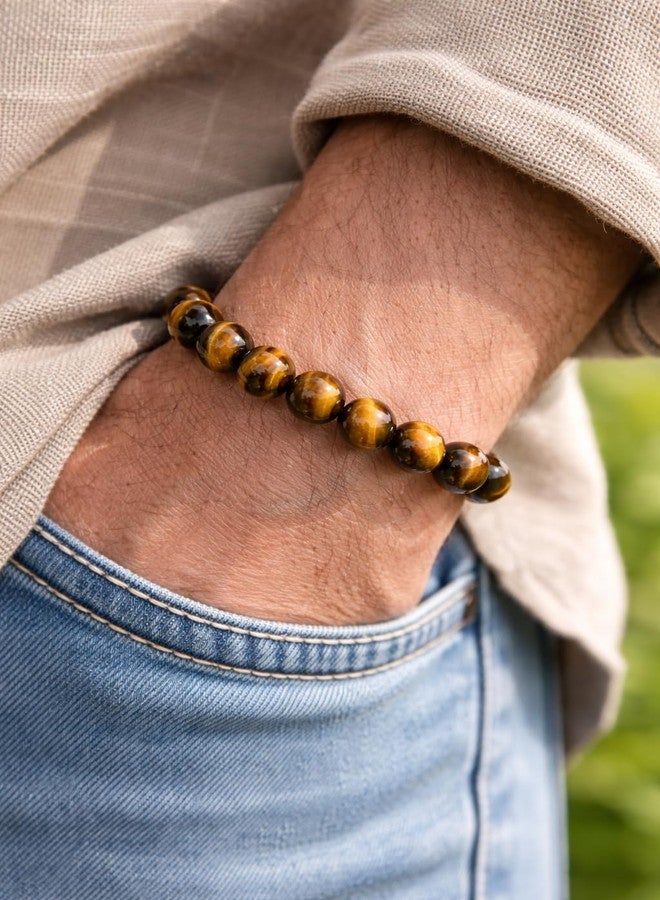 Fikup Natural Tiger Eye Stone Bracelet | 10mm Round Beads | Feng Shui Inspired Stretch Bracelet | Unisex Crystal Jewelry - Image 2