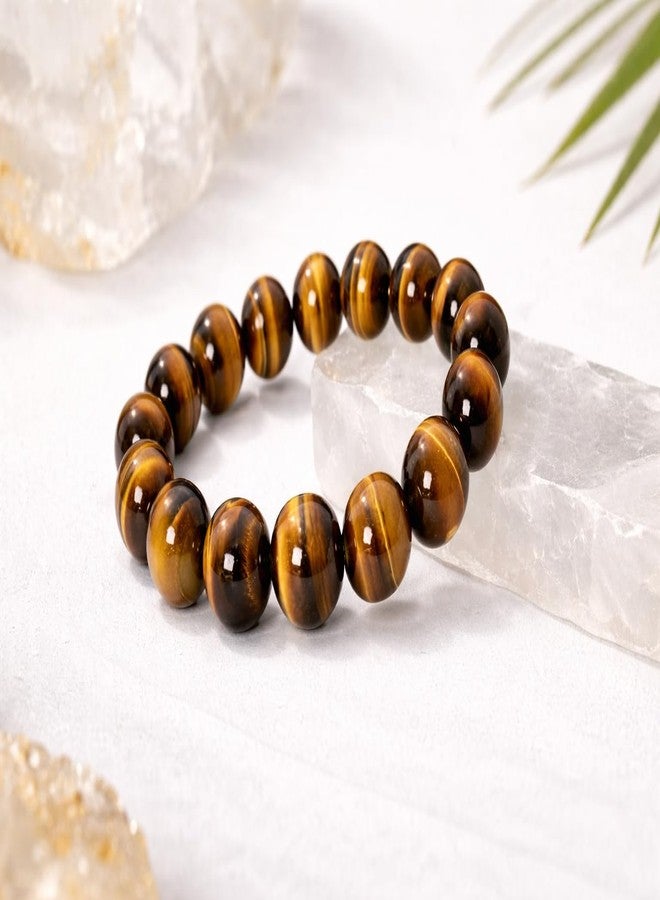 Fikup Natural Tiger Eye Stone Bracelet | 10mm Round Beads | Feng Shui Inspired Stretch Bracelet | Unisex Crystal Jewelry - Image 4