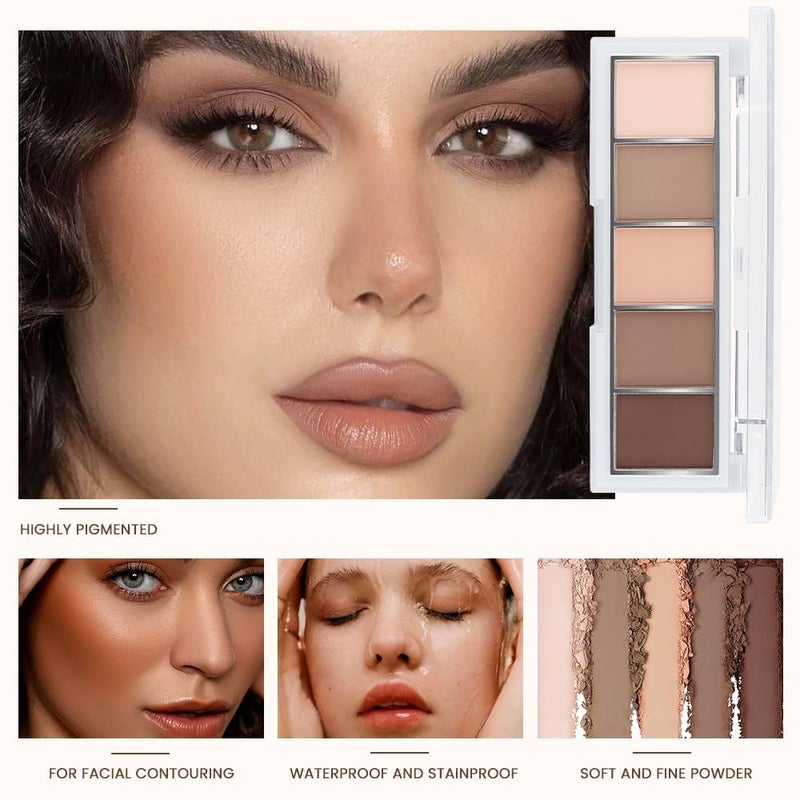 evpct 5 Colors Matte Nude Eyeshadow Makeup Palette, Nude Pink Brown Cocoa Neutral Matte Smokey Cream Mini Eye Shadow Palette Makeup for Older Women Blue Green Eyes, Contour Make up Palettes sombras de ojos - Image 2