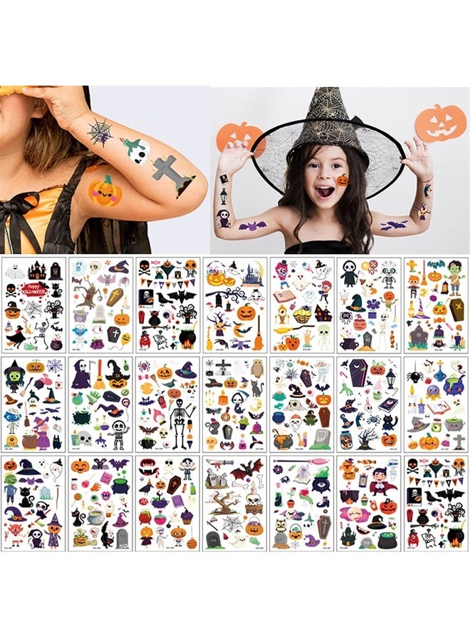 Halloween Temporary Tattoos, 400PCS Halloween Face Tattoos, Waterproof Cute Cartoon Fake Body Stickers Decorations, Halloween Makeup Party Favors Supplies Decor Pumpkin Witch for Kids Adult Boy Girl