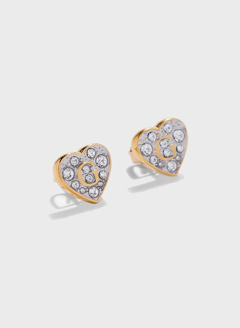 GUESS Pave Heart Stud Earrings