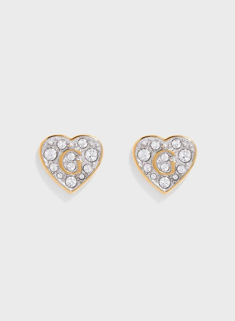 GUESS Pave Heart Stud Earrings