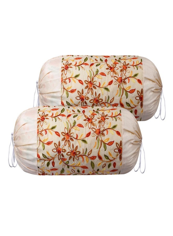 Kuber Industries Bolster Covers | Polyester Bolster Cover Set | Diwan Bolster Cover Set | Embroidery Design Masand Cover | 16x32 Inch | Pack of 2 | Cream - Image 1
