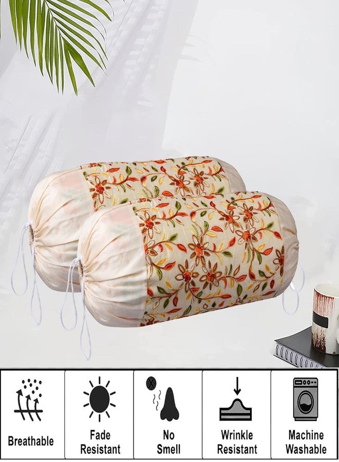Kuber Industries Bolster Covers | Polyester Bolster Cover Set | Diwan Bolster Cover Set | Embroidery Design Masand Cover | 16x32 Inch | Pack of 2 | Cream - Image 5