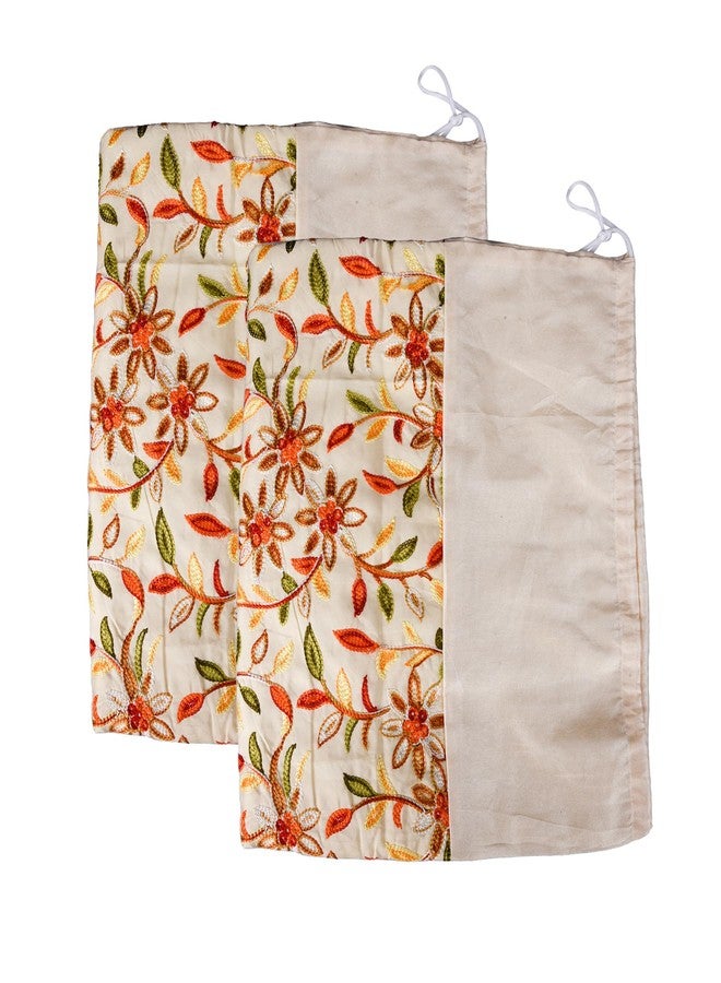 Kuber Industries Bolster Covers | Polyester Bolster Cover Set | Diwan Bolster Cover Set | Embroidery Design Masand Cover | 16x32 Inch | Pack of 2 | Cream - Image 4