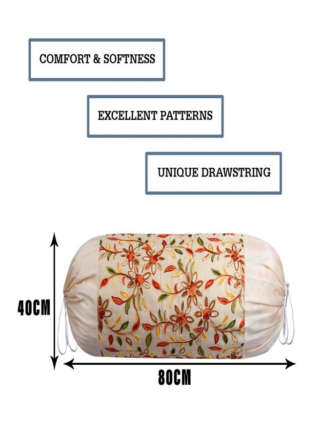 Kuber Industries Bolster Covers | Polyester Bolster Cover Set | Diwan Bolster Cover Set | Embroidery Design Masand Cover | 16x32 Inch | Pack of 2 | Cream - Image 3