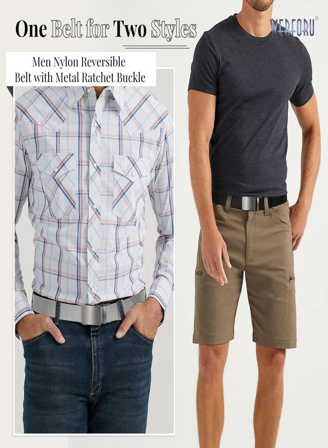 WERFORU Men Ratchet Belts Nylon Belts for Men Reversible Buckle Belt 2-in-1 Belt Casual Belt for Gift (Grey/Black,51":Fit Waist Size 40"-44") - Image 2