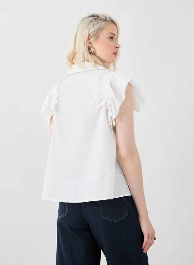 Take Two Take Two Solid Ruffled Detail Sleeveless Shirt