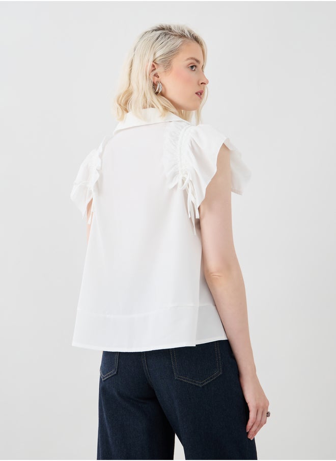 Take Two Take Two Solid Ruffled Detail Sleeveless Shirt  - Image 5