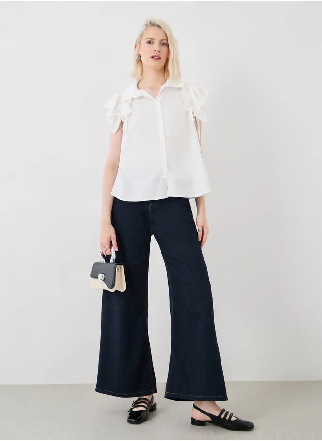 تايك تو Take Two Solid Ruffled Detail Sleeveless Shirt