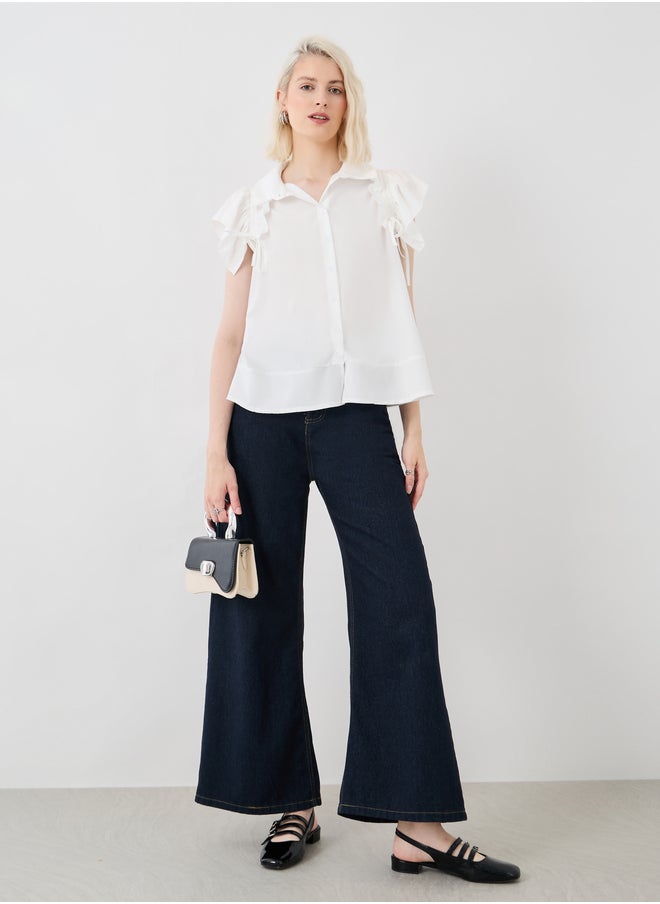 Take Two Take Two Solid Ruffled Detail Sleeveless Shirt  - Image 2