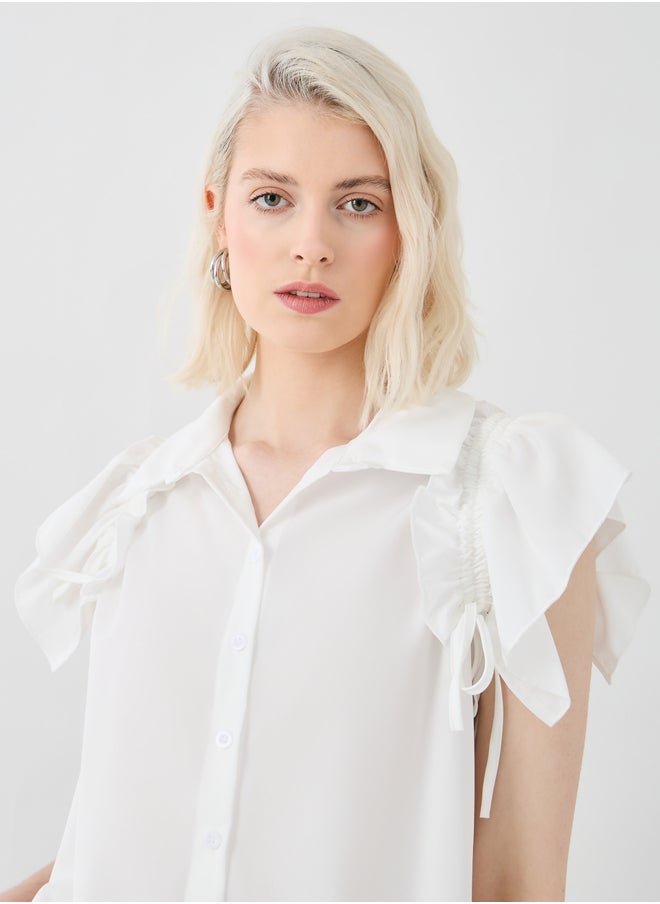 Take Two Take Two Solid Ruffled Detail Sleeveless Shirt  - Image 4