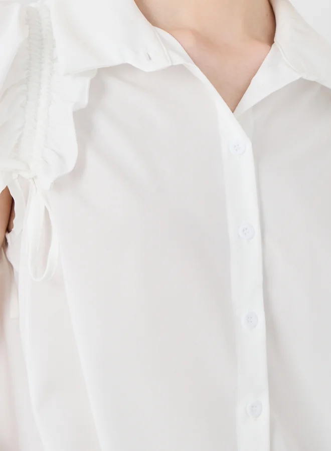 Take Two Take Two Solid Ruffled Detail Sleeveless Shirt
