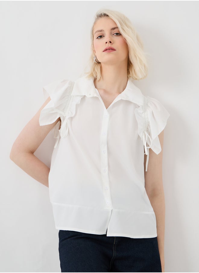 Take Two Take Two Solid Ruffled Detail Sleeveless Shirt  - Image 1