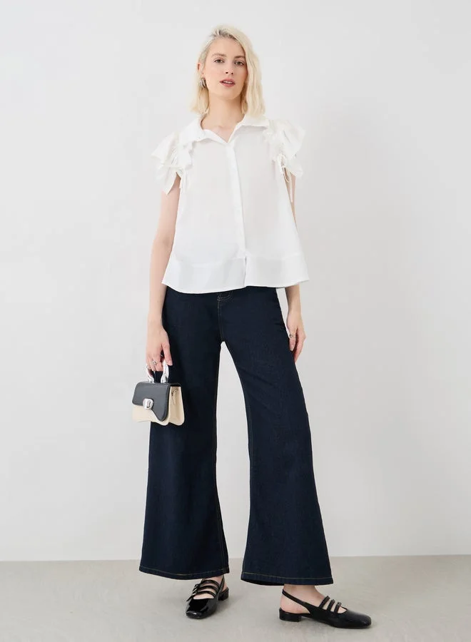 Take Two Take Two Solid Ruffled Detail Sleeveless Shirt