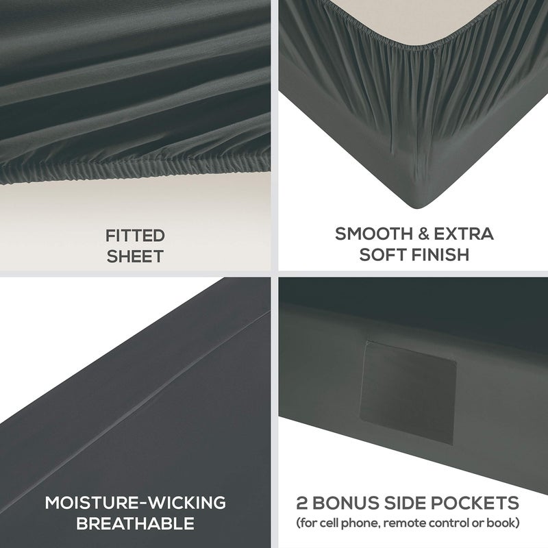 Mueller Luxury 6 PC Full Size Bed Sheets  Super Soft 1800  Deep Pocket up to 16"" Full Size Sheets  Transfers Heat  Breathes Better  Hypoallergenic  Wrinkle-Resistant  Oeko-TEX  Dark Grey - Image 4