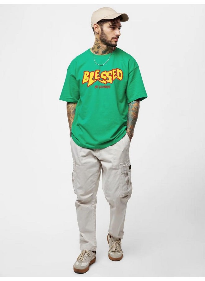LEOTUDE - LEOTUDE Men's Oversized Half Sleeve Round Neck Shirt (Fs49_Rama_Blesed_P_Green_S) - Image 1