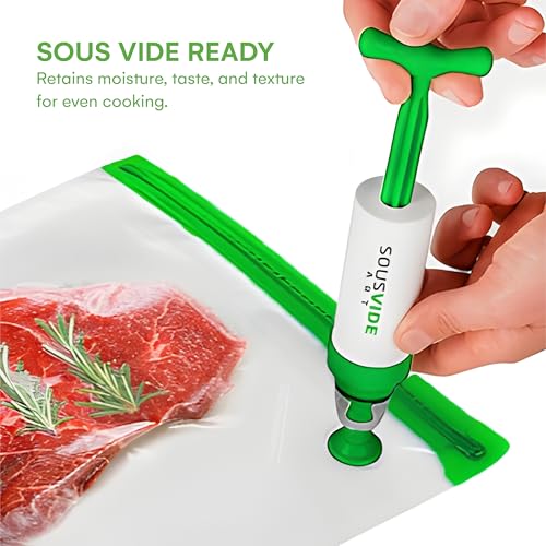 SOUSVIDE ART 37pcs Reusable Vacuum Seal Bags with Vacuum Sealer - 30 Cooking and Storage Bags of 3 Sizes with Pump and Sous Vide Cooker Accessories - Food Safe Kit, Keeps Food Fresh - Image 4