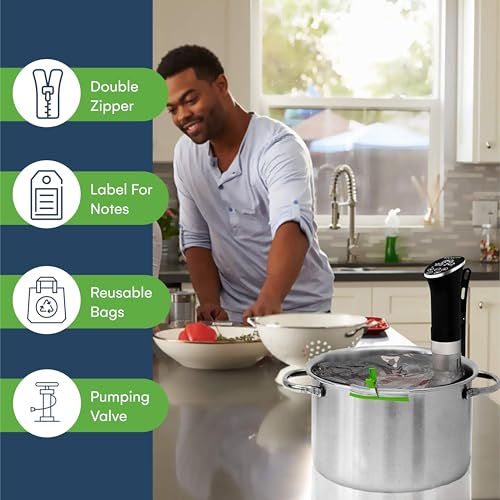 SOUSVIDE ART 37pcs Reusable Vacuum Seal Bags with Vacuum Sealer - 30 Cooking and Storage Bags of 3 Sizes with Pump and Sous Vide Cooker Accessories - Food Safe Kit, Keeps Food Fresh - Image 5