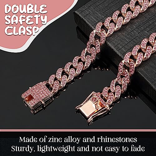 LEIFIDE Dog Chain Collar Diamond Link Puppy Collar 12 mm Wide Dog Necklace Metal Cat Chain Pet Crystal Necklace Jewelry Accessories for Small Medium Large Pet(14 Inch,Rose Gold, Pink) - Image 4