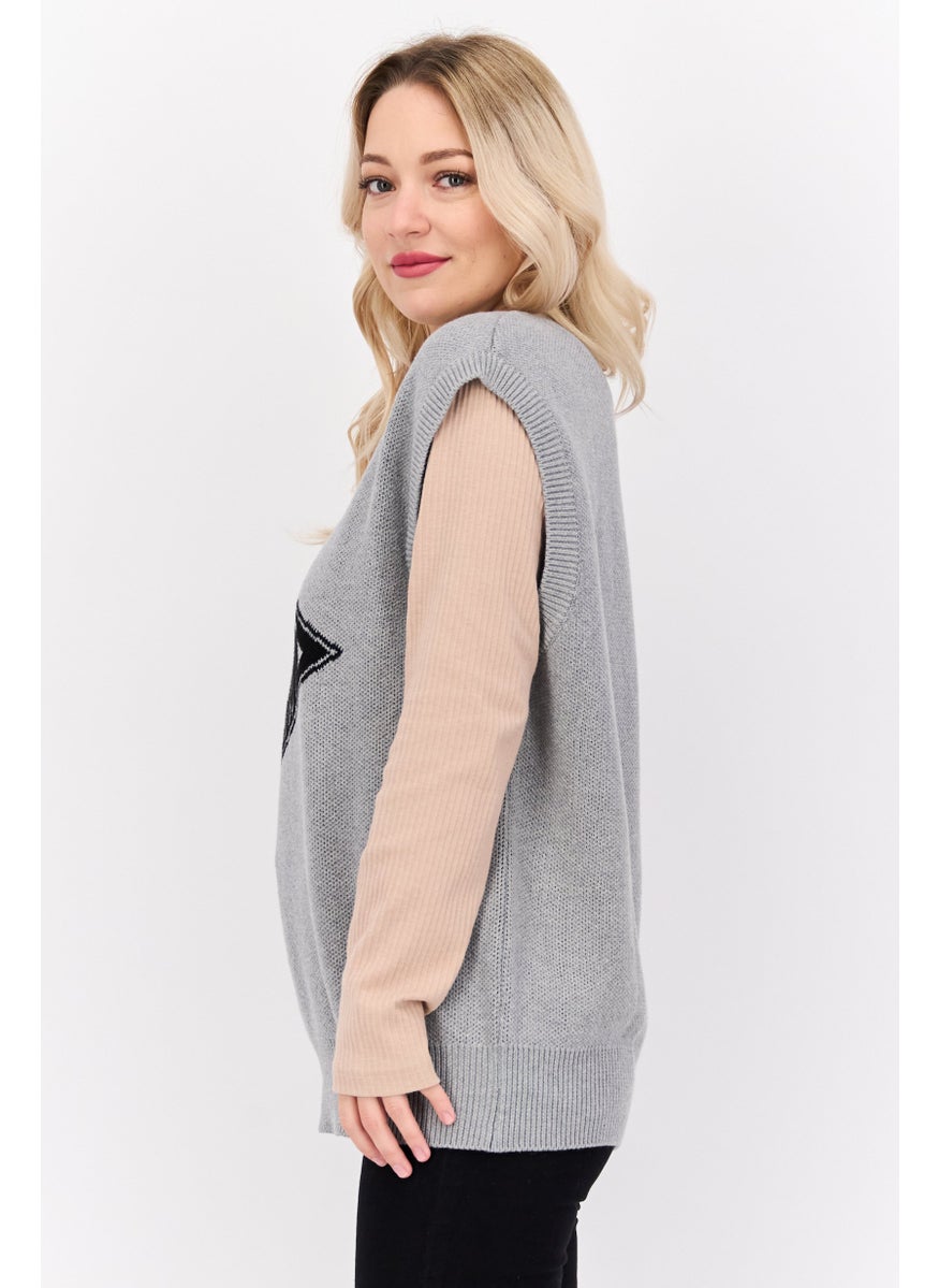 ESPRIT Women V-Neck Knitted Sweater Vest, Grey  - Image 2