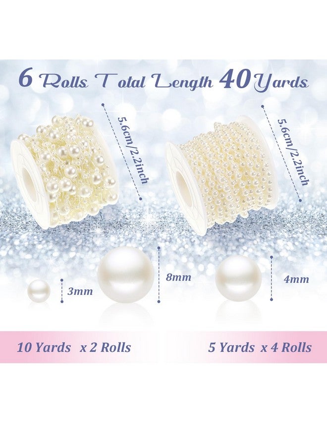 Bonuci Bonuci 6 Rolls 132 Feet 4mm Pearls String Beads Decoration Faux Pearl Garland Roll Strand for Christmas Tree Crafting String of Flowers Wedding Valentine Decoration  - Image 2