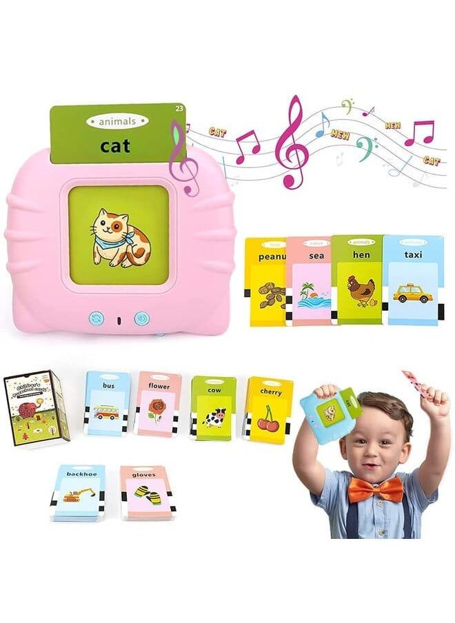 PATPAT® Talking Flash Cards Learning Toys, English Words Learning Machine for Kids,Reading Machine with 112 Flash Cards Spelling Gifts for Preschool Kids Boys Girls Toddlers Age 2 3 4 5 6 7 8 - Pink 