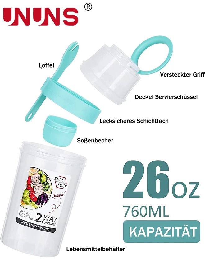 UNUNS Overnight Oats Container,2-Tier Salad Container With Lid And Spoon,Overnight Oats Jars With Measurement Marks And Dip box,Breakfast Container For Salads Yogurt Cereal Milk,310ML+760ML - Image 5