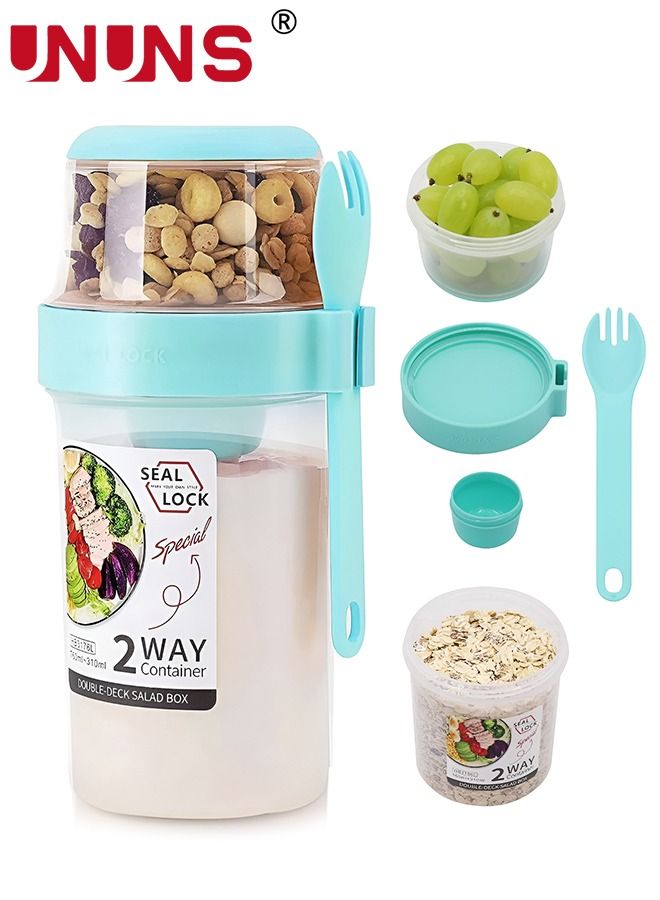 UNUNS Overnight Oats Container,2-Tier Salad Container With Lid And Spoon,Overnight Oats Jars With Measurement Marks And Dip box,Breakfast Container For Salads Yogurt Cereal Milk,310ML+760ML - Image 1