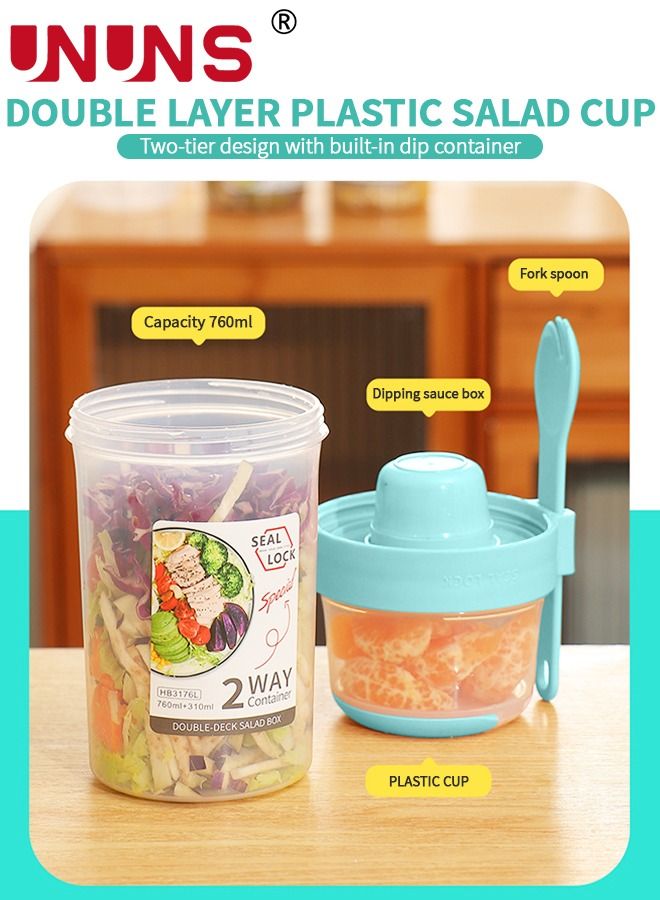 UNUNS Overnight Oats Container,2-Tier Salad Container With Lid And Spoon,Overnight Oats Jars With Measurement Marks And Dip box,Breakfast Container For Salads Yogurt Cereal Milk,310ML+760ML - Image 2