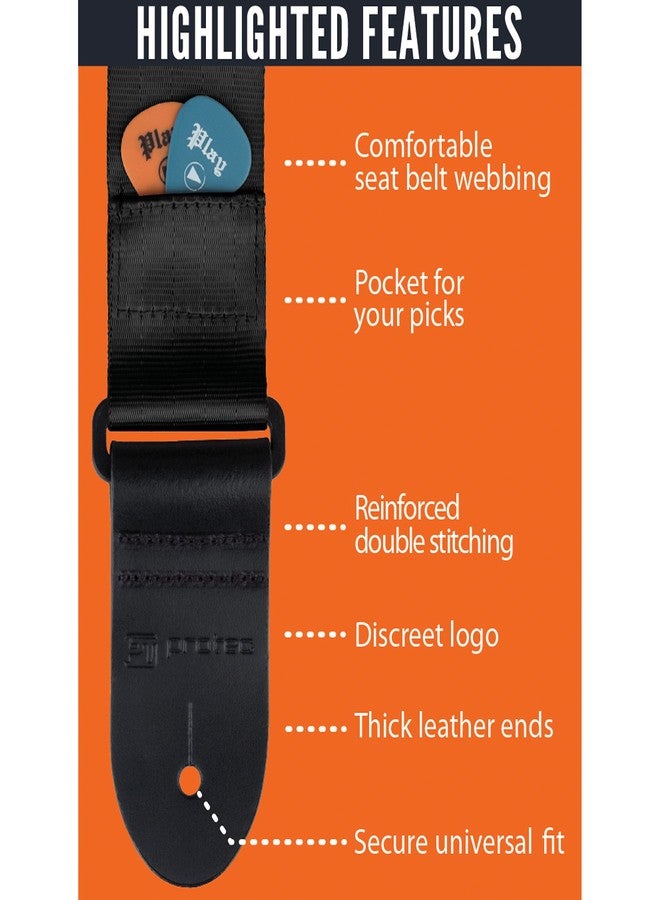 بروتك حزام جيتار Protec Pro Tec GSS1 مع أطراف جلدية سميكة وجيب مخصص لدعم البطن، أسود - Image 2