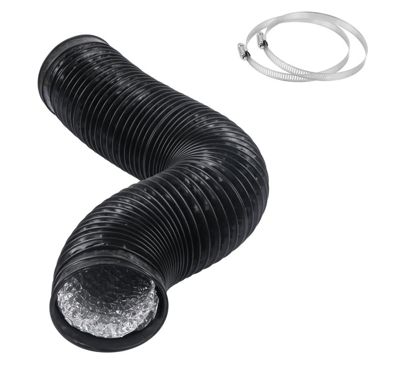 Teqooza 4 Inch 5 Feet Air Ducting Flexible 15m Length Aluminum Dryer Vent Hose Kit for HVAC Ventilation with 2 Clamps Black