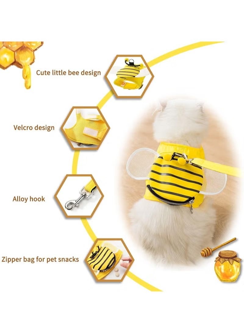 RATSAW Pets Vest Harness Cat and Dog Mesh Harness Grid Cute Bee Zipper Small Backpack Fit Puppy Kitten Rabbit Ferrets's Outdoor Harness No Pull Walking Pet Harness with Metal Rings and Handle  - Image 3