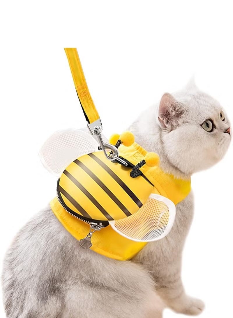 RATSAW Pets Vest Harness Cat and Dog Mesh Harness Grid Cute Bee Zipper Small Backpack Fit Puppy Kitten Rabbit Ferrets's Outdoor Harness No Pull Walking Pet Harness with Metal Rings and Handle  - Image 1