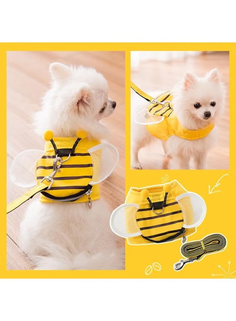 RATSAW Pets Vest Harness Cat and Dog Mesh Harness Grid Cute Bee Zipper Small Backpack Fit Puppy Kitten Rabbit Ferrets's Outdoor Harness No Pull Walking Pet Harness with Metal Rings and Handle  - Image 4