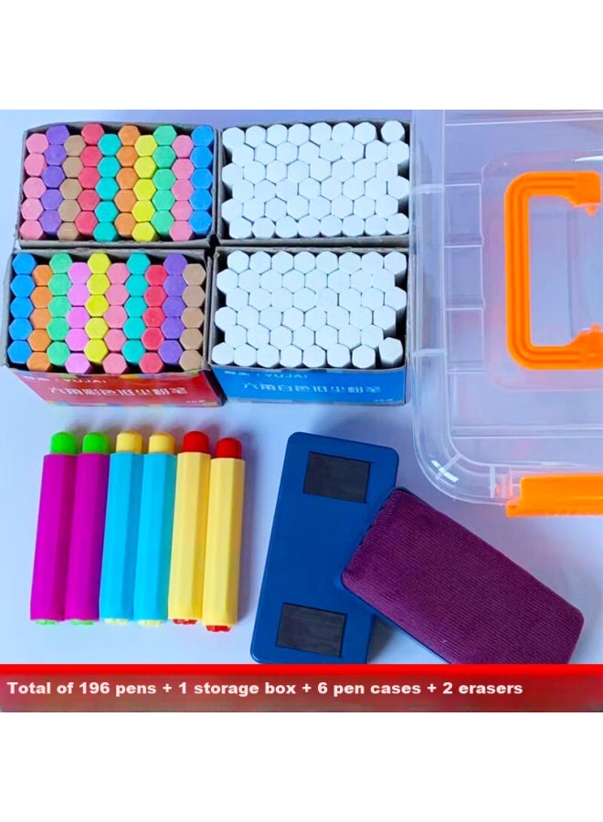 YUJA Yujie 11 Colors 196 Pieces Hexagonal Colored Chalk Set For Children Outdoor Chalk Dust-Free Chalk Drawing Board Graffiti Pen Teaching Blackboard Pen - Image 1