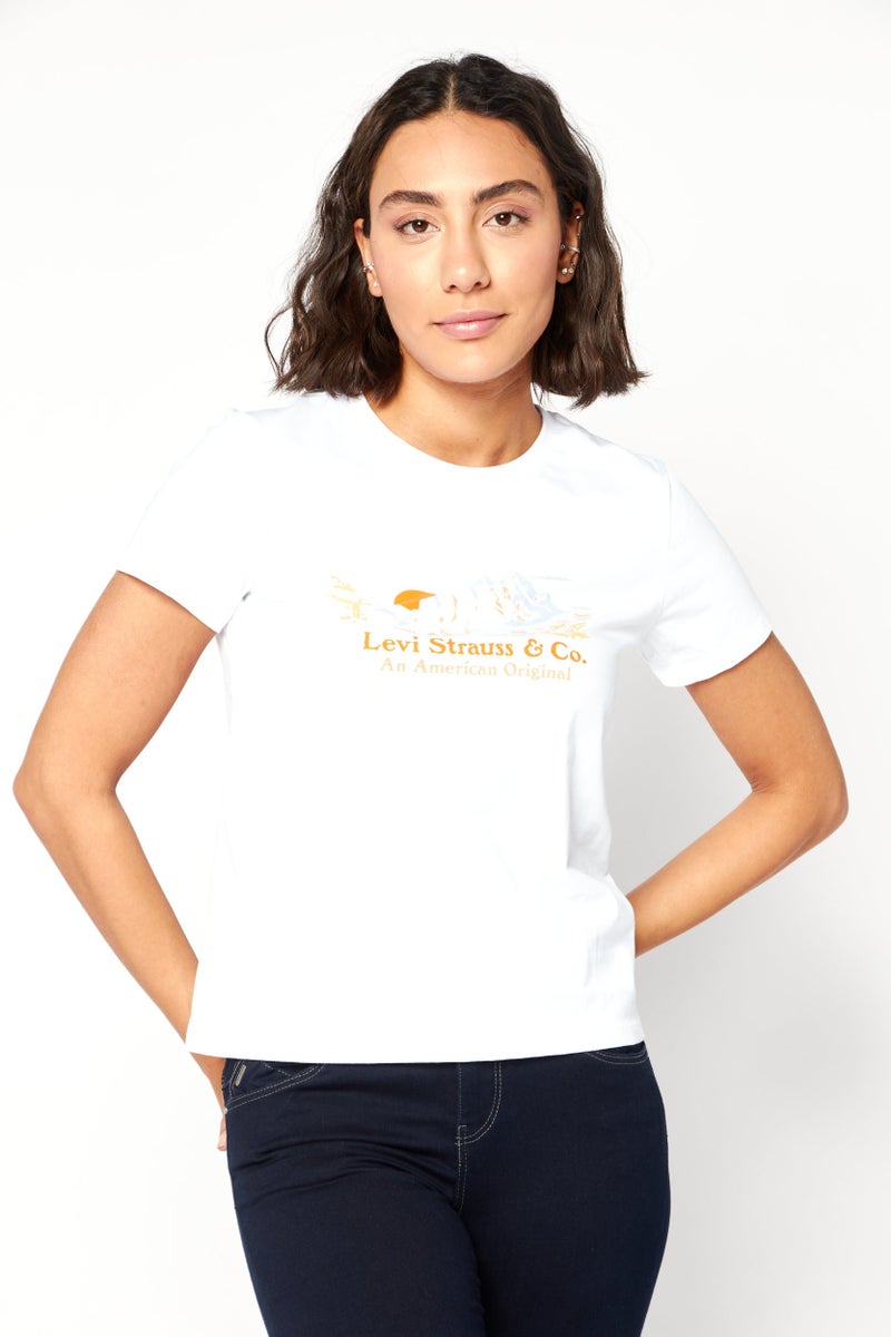 Levi's Women Crew Neck Short Sleeves Graphic Print Shirt, White - Image 1