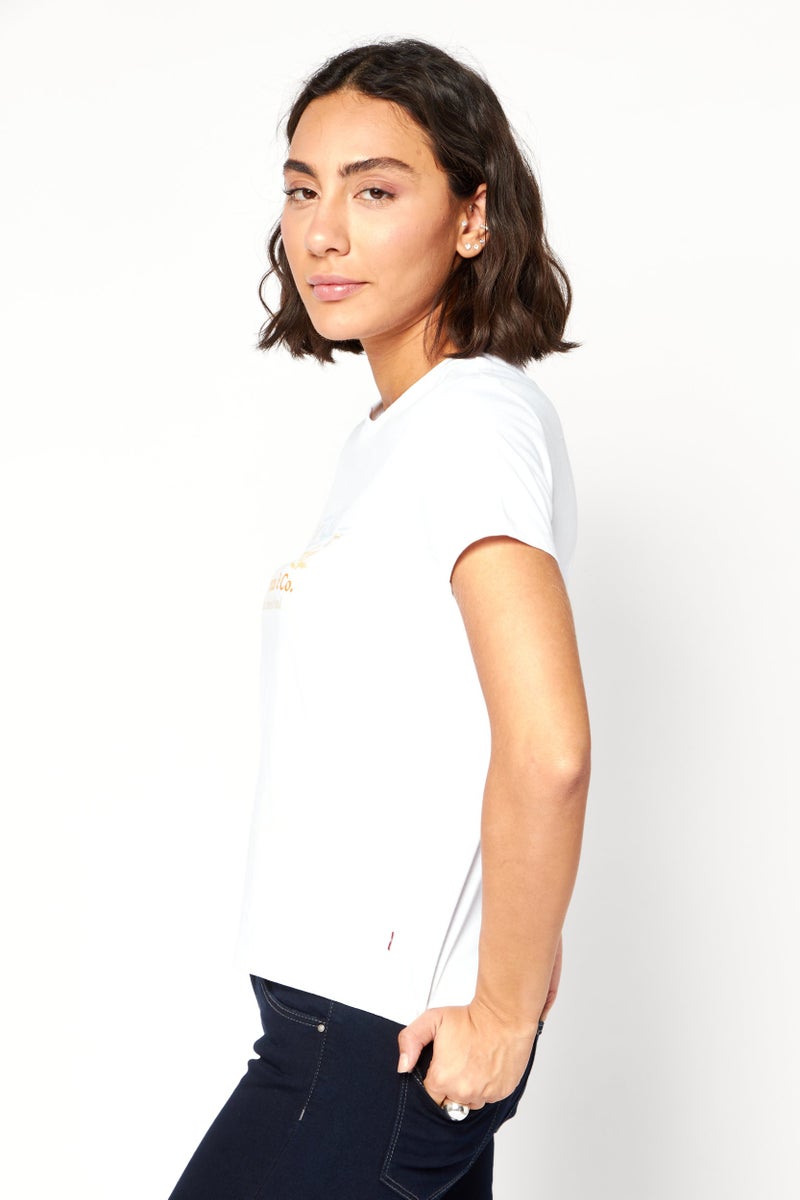 Levi's Women Crew Neck Short Sleeves Graphic Print Shirt, White - Image 4