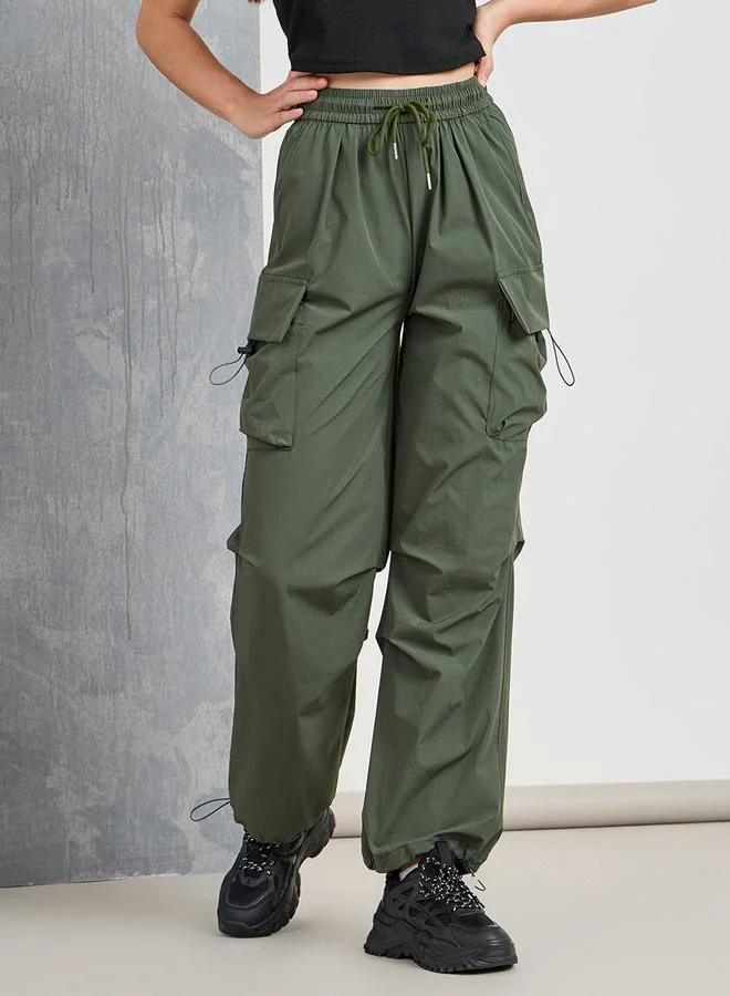 Take Two Solid Cargo Pants with Drawstring Closure