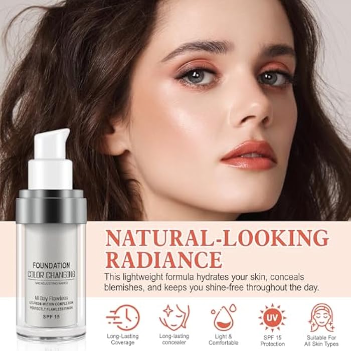 TailaiMei Color Changing Foundation Liquid Base, 2 PACK Flawless Colour Changing Warm Skin Tone Foundation Makeup,BB Cream Makeup Base Concealer Cover Moisturizing Fluid for all Skin Tone SPF15 - Image 2