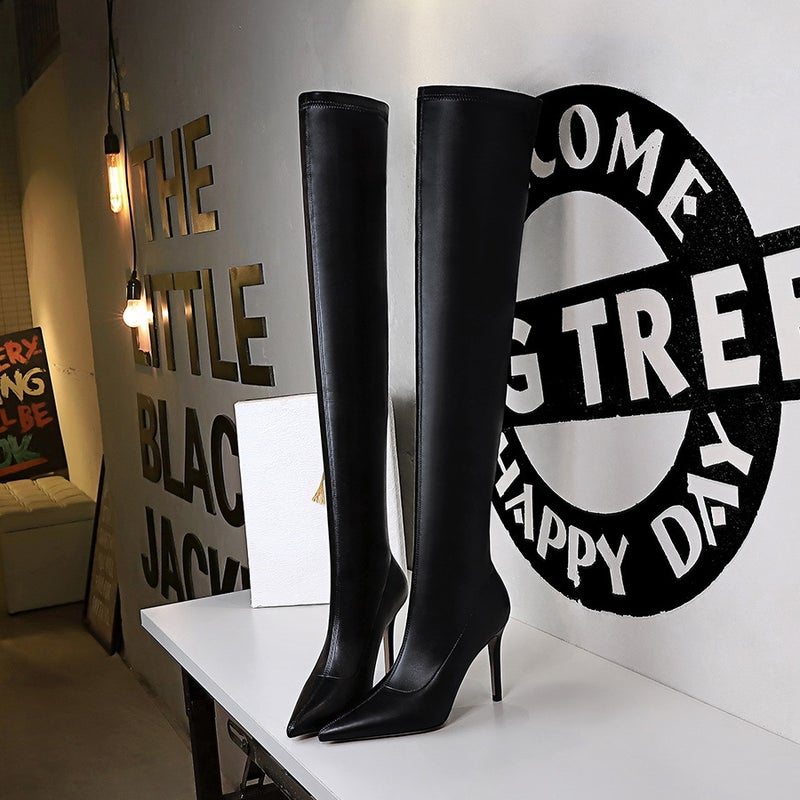 315-16 Style Fashion Simple Thin Heel High Heel Pointed Winter Nightclub Slim Pedicure Knee Boots - Image 4