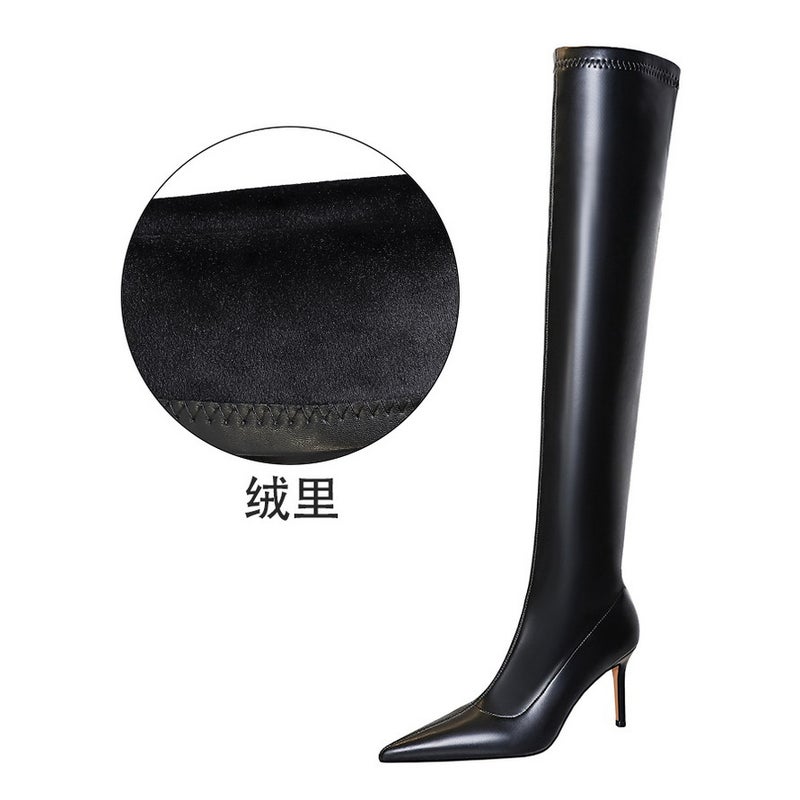 315-16 Style Fashion Simple Thin Heel High Heel Pointed Winter Nightclub Slim Pedicure Knee Boots - Image 1
