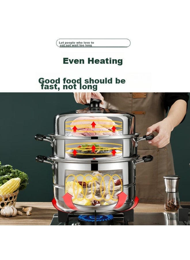 Bayco Stainless Steel Steamer Pot, 30cm Three-layer, Compatible With Induction Cookers, Multi-functional Soup Pot, Bg1307 - Image 4