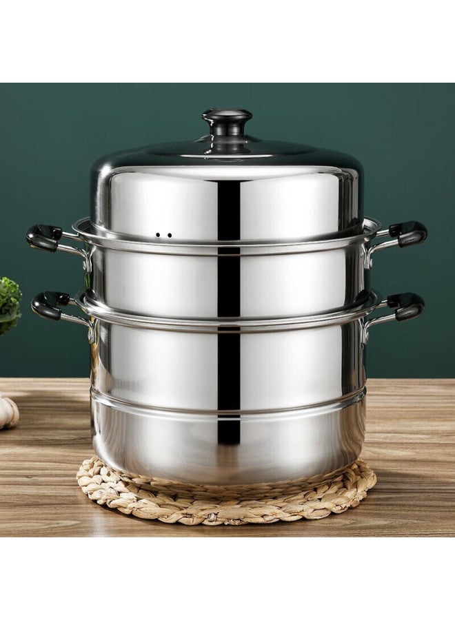 Bayco Stainless Steel Steamer Pot, 30cm Three-layer, Compatible With Induction Cookers, Multi-functional Soup Pot, Bg1307 - Image 1