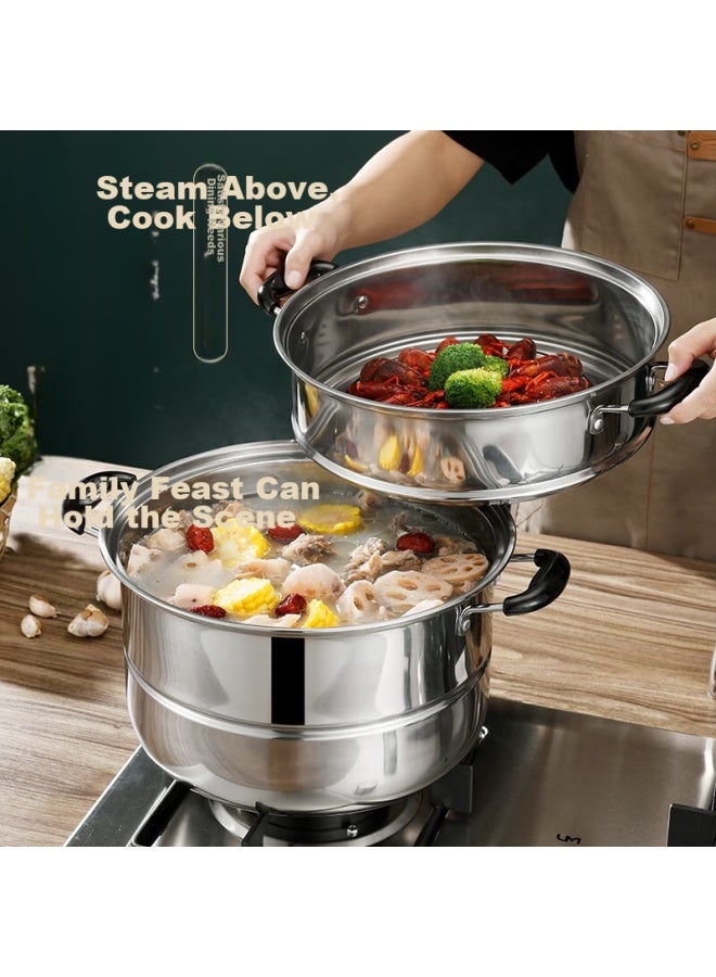 Bayco Stainless Steel Steamer Pot, 30cm Three-layer, Compatible With Induction Cookers, Multi-functional Soup Pot, Bg1307 - Image 2